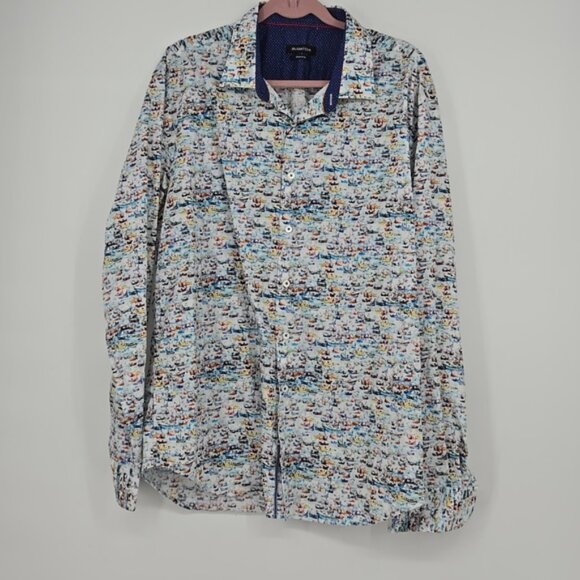 Bugatchi Men's Shaped Fit Sailboat Pattern Button Front Casual Shirt Size 3X - Picture 2 of 12